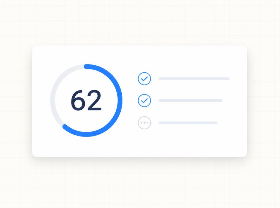 Readiness score of 62 beside a short launch checklist for a solo founder.